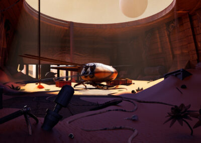 Vue sur un ornithoptère en animé du film Dune, réalisé par des étudiants d'Objectif 3D, Prépa Art Montpellier & Angoulême.