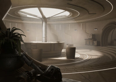 Vue sur de un intérieur futuriste du film Dune, réalisé par des étudiants d'Objectif 3D, Prépa Art Montpellier & Angoulême.